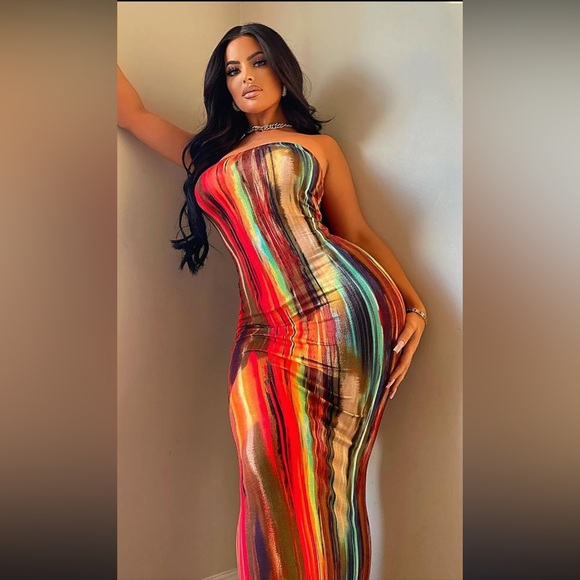 Fashion Nova Strapless Multicolor Dress - Picture 1 of 5